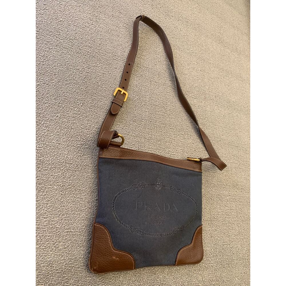 Prada Women Blue Brown Leather Crossbody‎ Bag - Picture 8 of 9